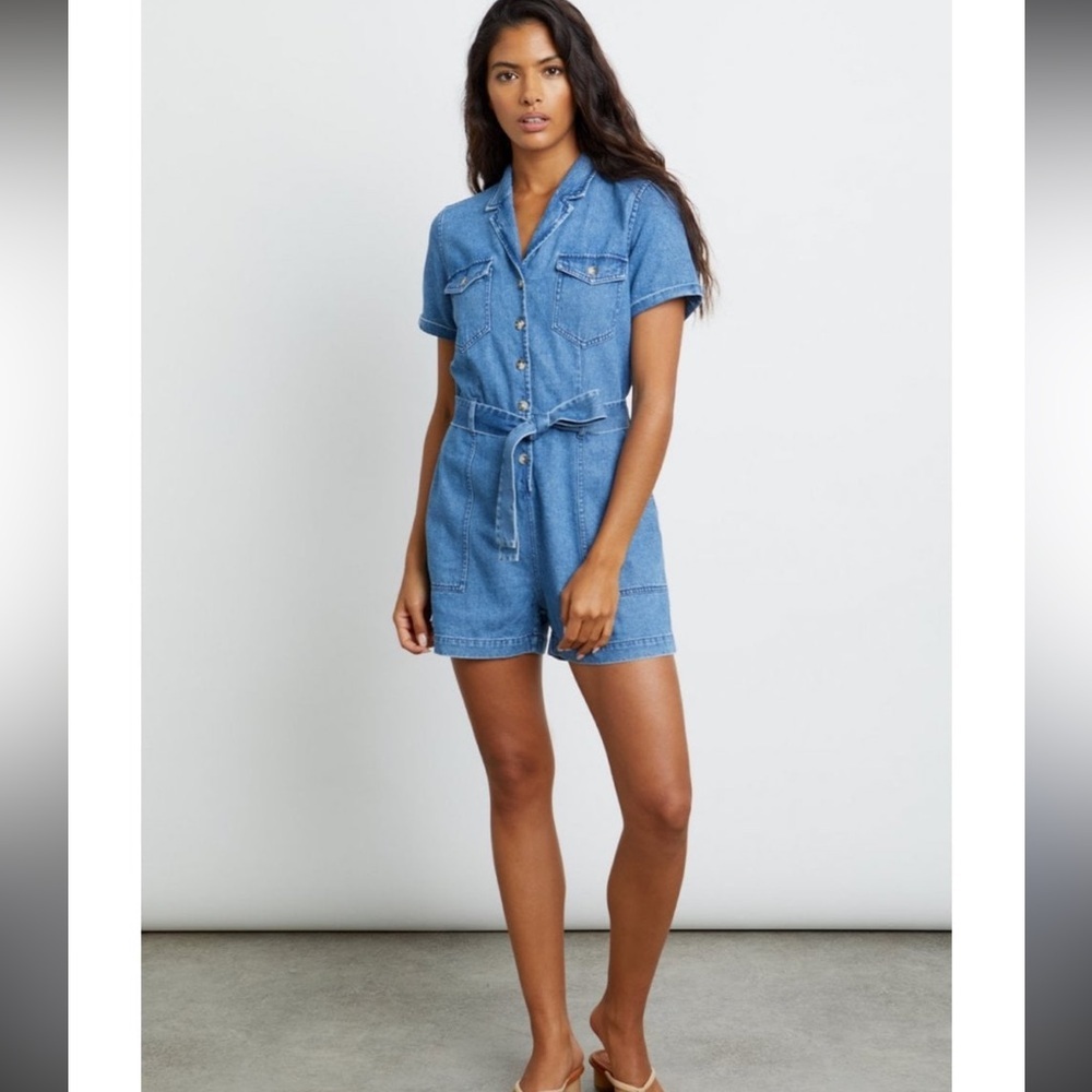 Rails Georgie Denim Belted Playsuit Size Xs - image 2